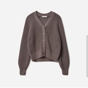 Everlane Textured Cotton Cardigan in plum grey